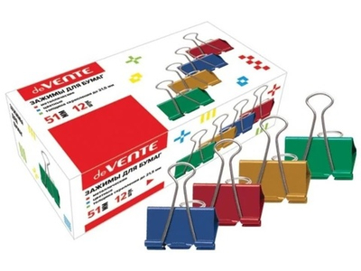 Зажимы для бумаг deVente, 51 мм, ассорти, металл, 1 шт
