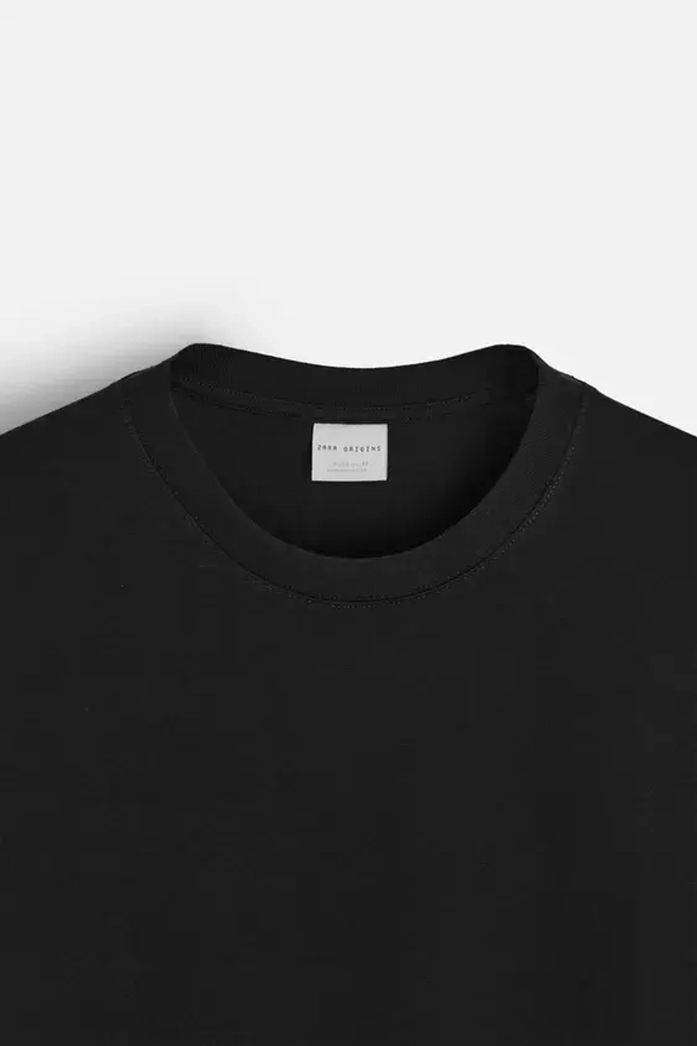 ZARA ФУТБОЛКА ИЗ ПЛОТНОГО ХЛОПКА С ДЛИННЫМИ РУКАВАМИ, ЧЕРНЫЙ