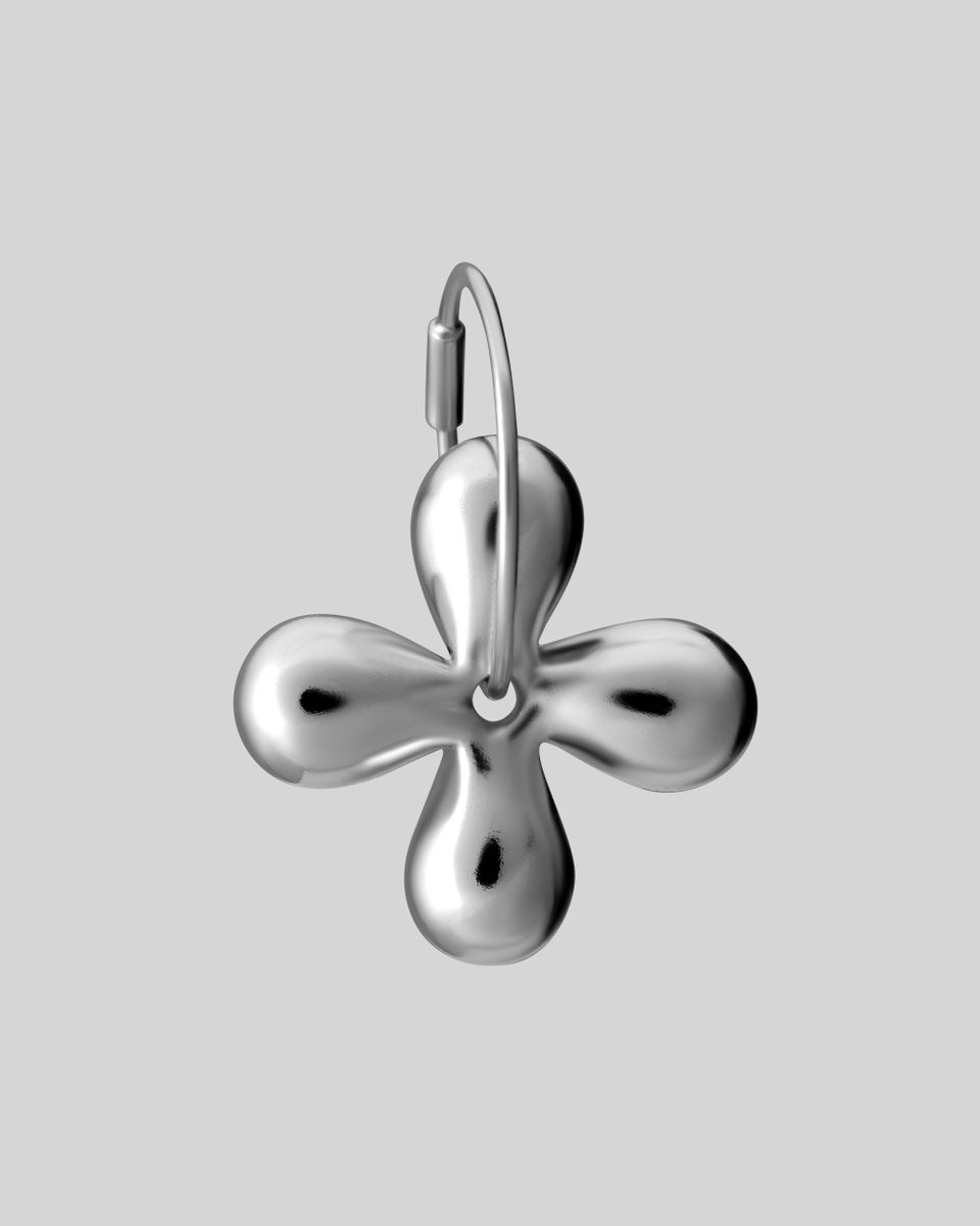 Моносерьга Цветок Стеклянный Металл