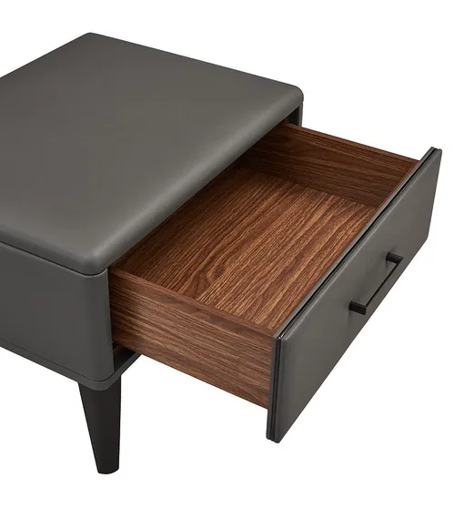 Прикроватная тумбочка Berli с одним ящиком, серая экокожа