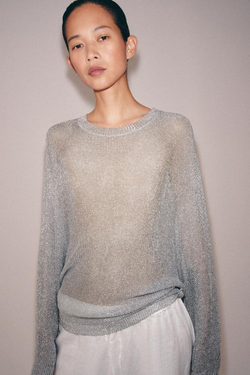 ZARA СВИТЕР С МЕТАЛЛИЗИРОВАННОЙ НИТЬЮ, СЕРЕБРИСТЫЙ