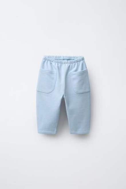 ZARA БРЮКИ BAGGY ИЗ МЯГКОЙ ТКАНИ С НАШИВКОЙ, ГОЛУБОЙ