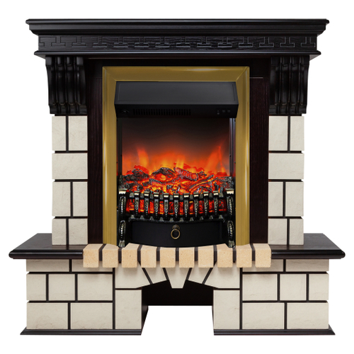 Каминокомплект Real Flame Stone STD AO с очагом Fobos Lux Brass
