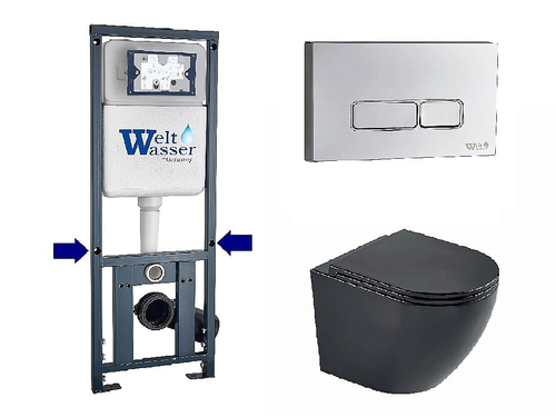 Унитаз подвесной WeltWasser WW MERZBACH 10000014146 с крышкой микролифт, безободковый, смыв торнадо, в комплекте с инсталяцией, черный матовый