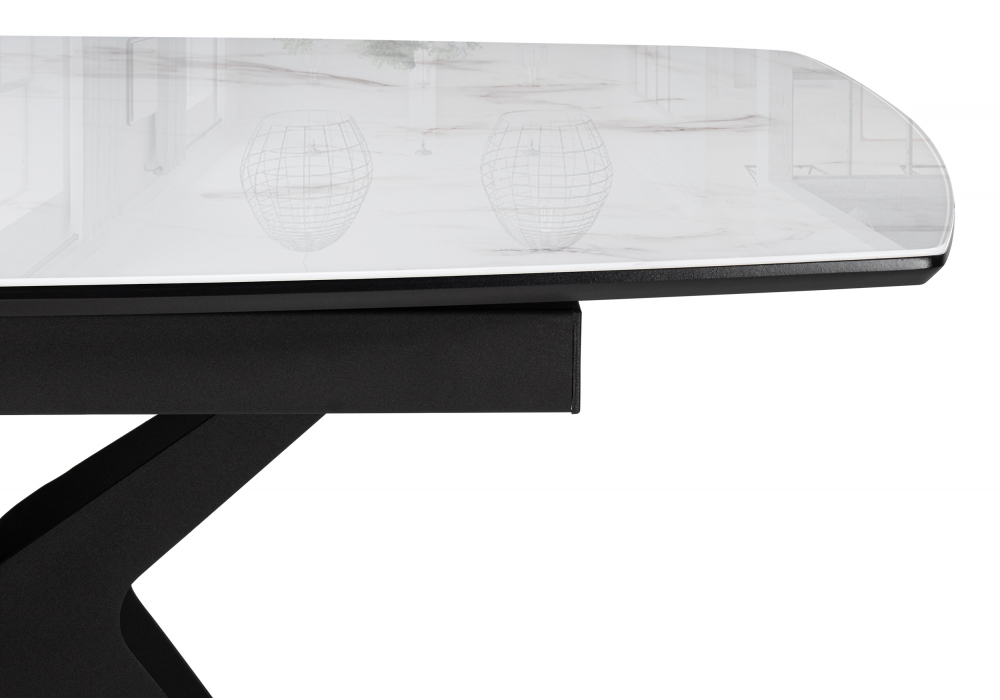 Стол стеклянный Woodville Риполь 140(180)х80 статуарио, черный, ножки черные