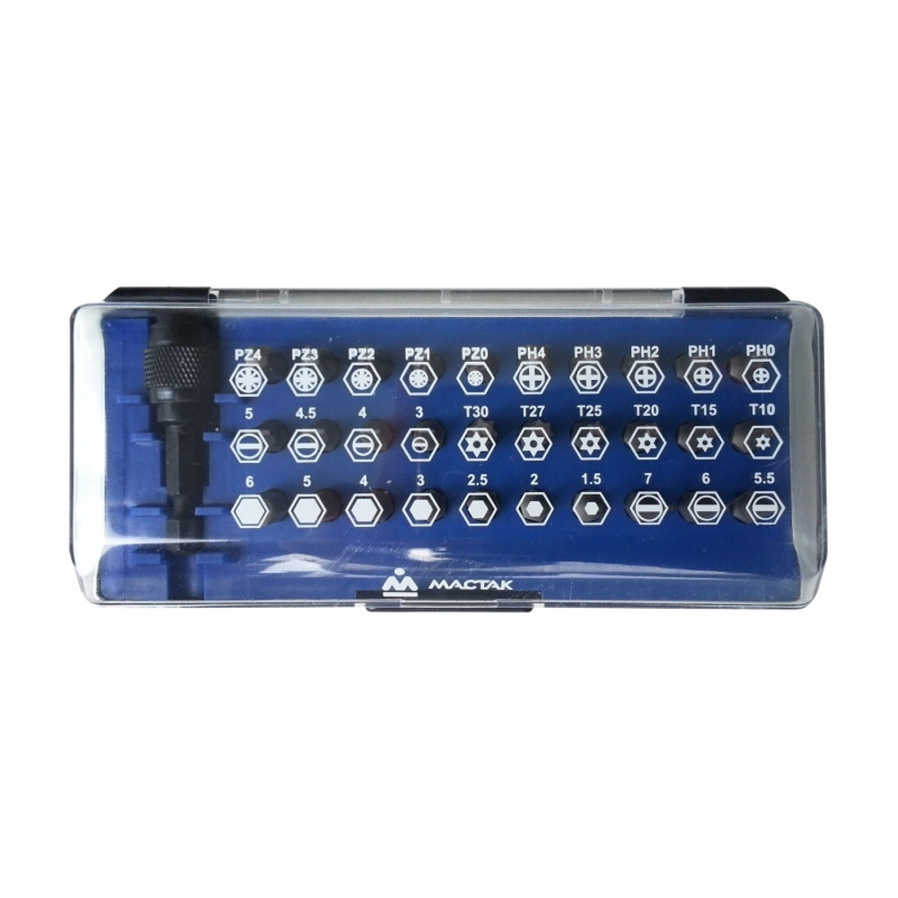 Набор вставок (бит) 1/4&quot;, TORX, HEX, Pozidriv, Phillips, Slotted, 31 предмет МАСТАК 058-00031C
