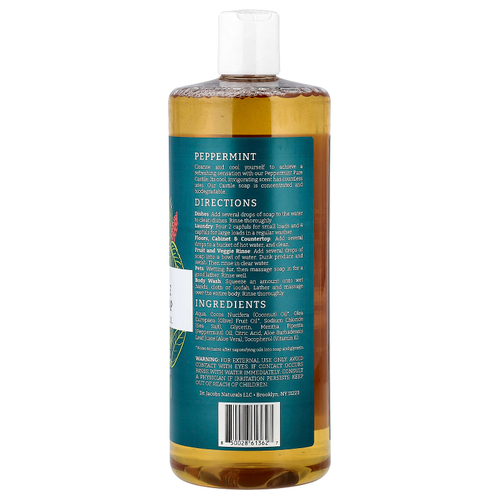 Dr. Jacobs Naturals, Чистое кастильское универсальное мыло на растительной основе, эфирное масло перечной мяты, 946 мл (32 унции)
