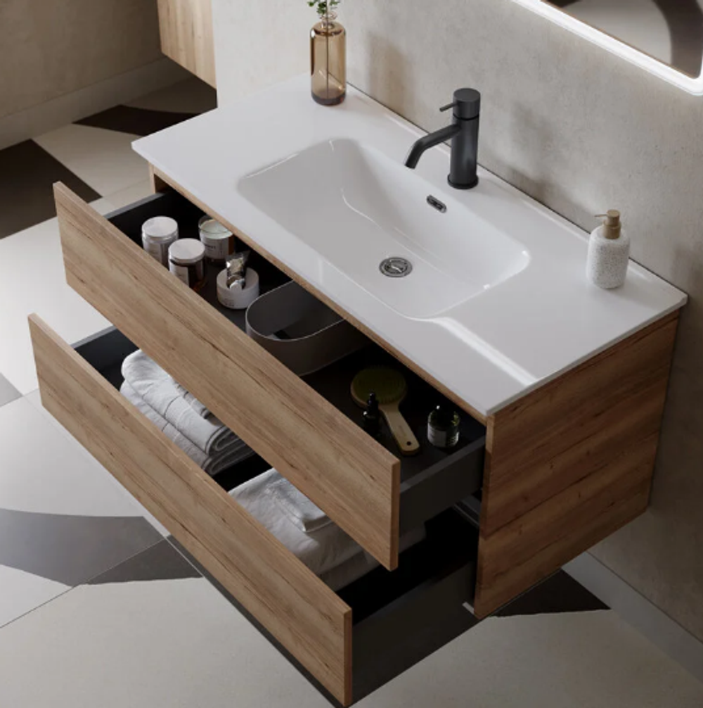 Тумба подвесная SANCOS Urban 590х450х550, c двумя ящиками оснащенными доводчиками, дуб галифакс натуральный , арт. UR60EG