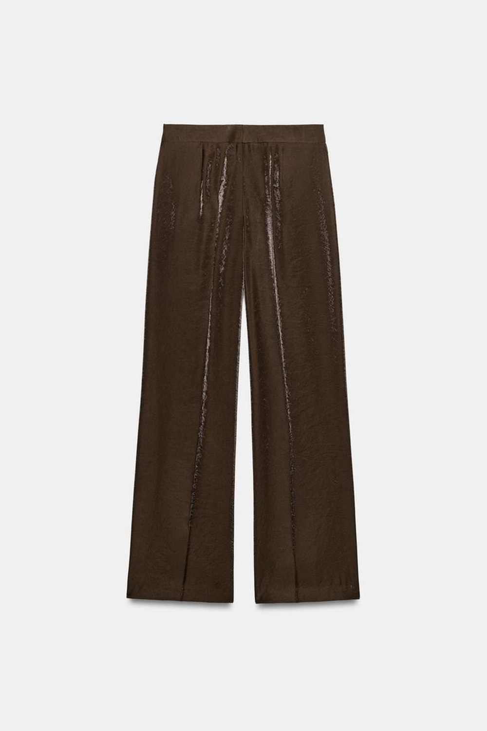 ZARA БРЮКИ ПРЯМОГО КРОЯ С БЛЕСКОМ, КОРИЧНЕВЫЙ