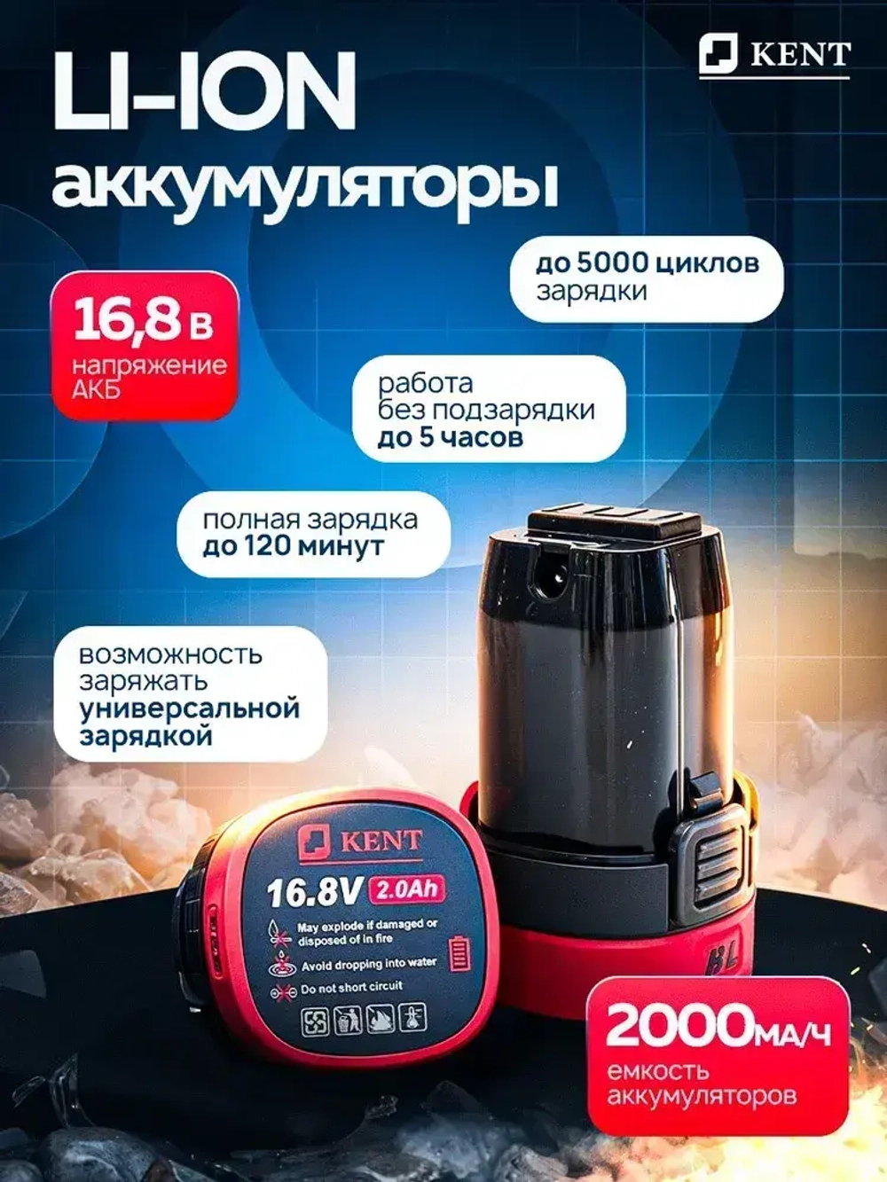 Набор инструментов аккумуляторный KENT 2в1 Шуруповерт и Гайковерт, 2АКБ 16,8V