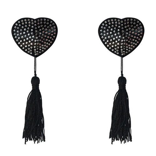 Черные пэстисы-сердечки с кисточками и стразами Lola Pasties Burlesque Evans Silver 3635-02lola