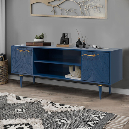 Тумба под ТВ Арт Колор leaves 155см Классик Голд Королевский синий