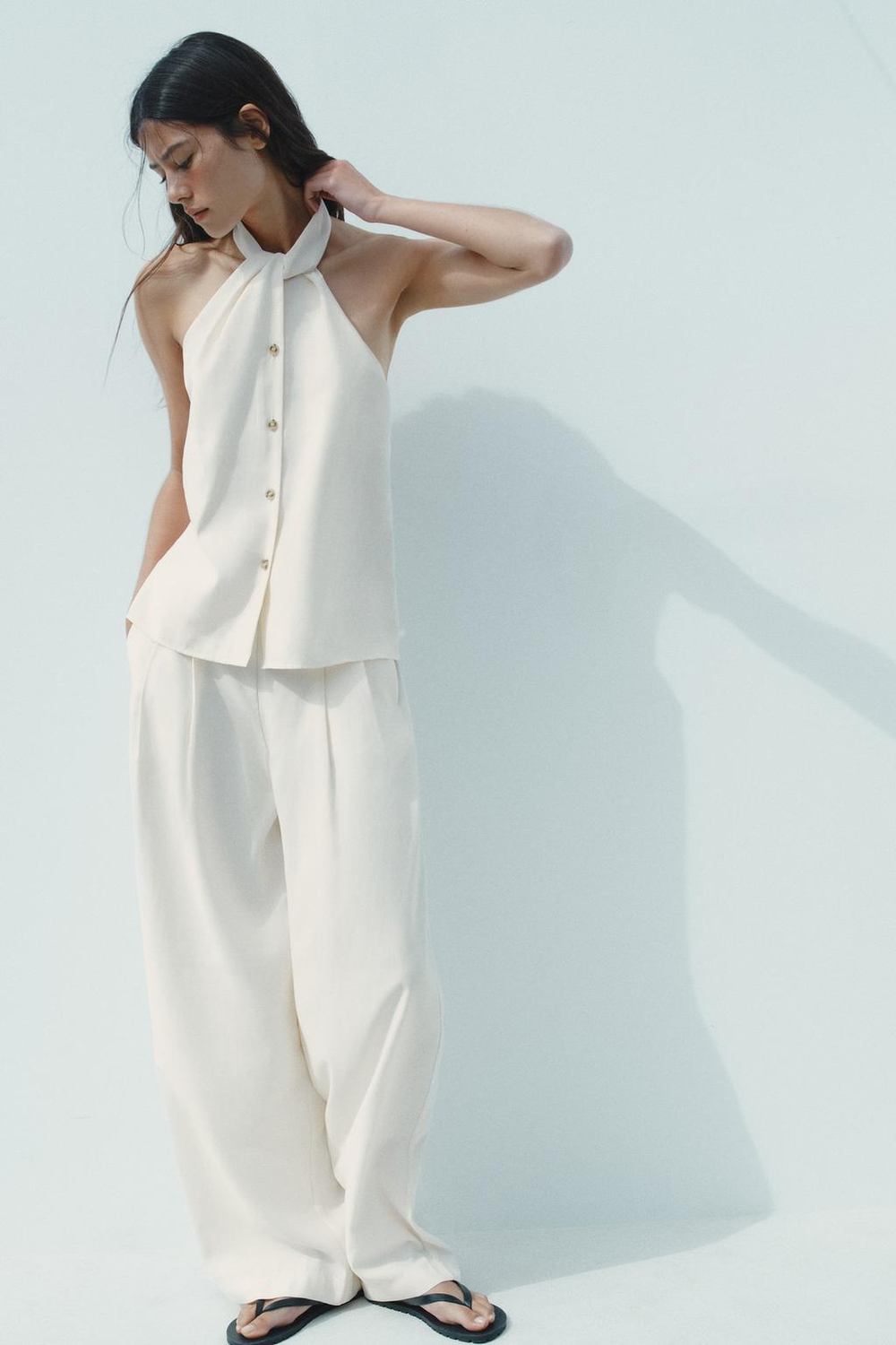 ZARA ТОП-ЖИЛЕТ С ГОРЛОВИНОЙ ХАЛТЕР, ЭКРЮ