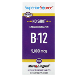 Superior Source, витамин B12 (цианокобаламин), 5000 мкг, 100 быстрорастворимых таблеток MicroLingual