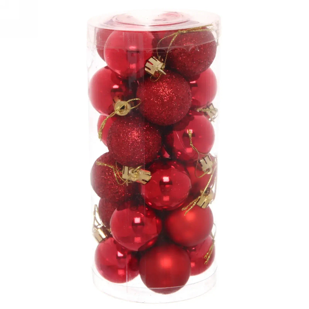 Новогодние шары 4 см (набор 24 шт) «Микс фактур», красный