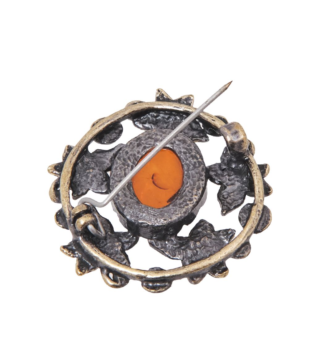 AM-4071 Брошь «Цветник» (латунь, янтарь)