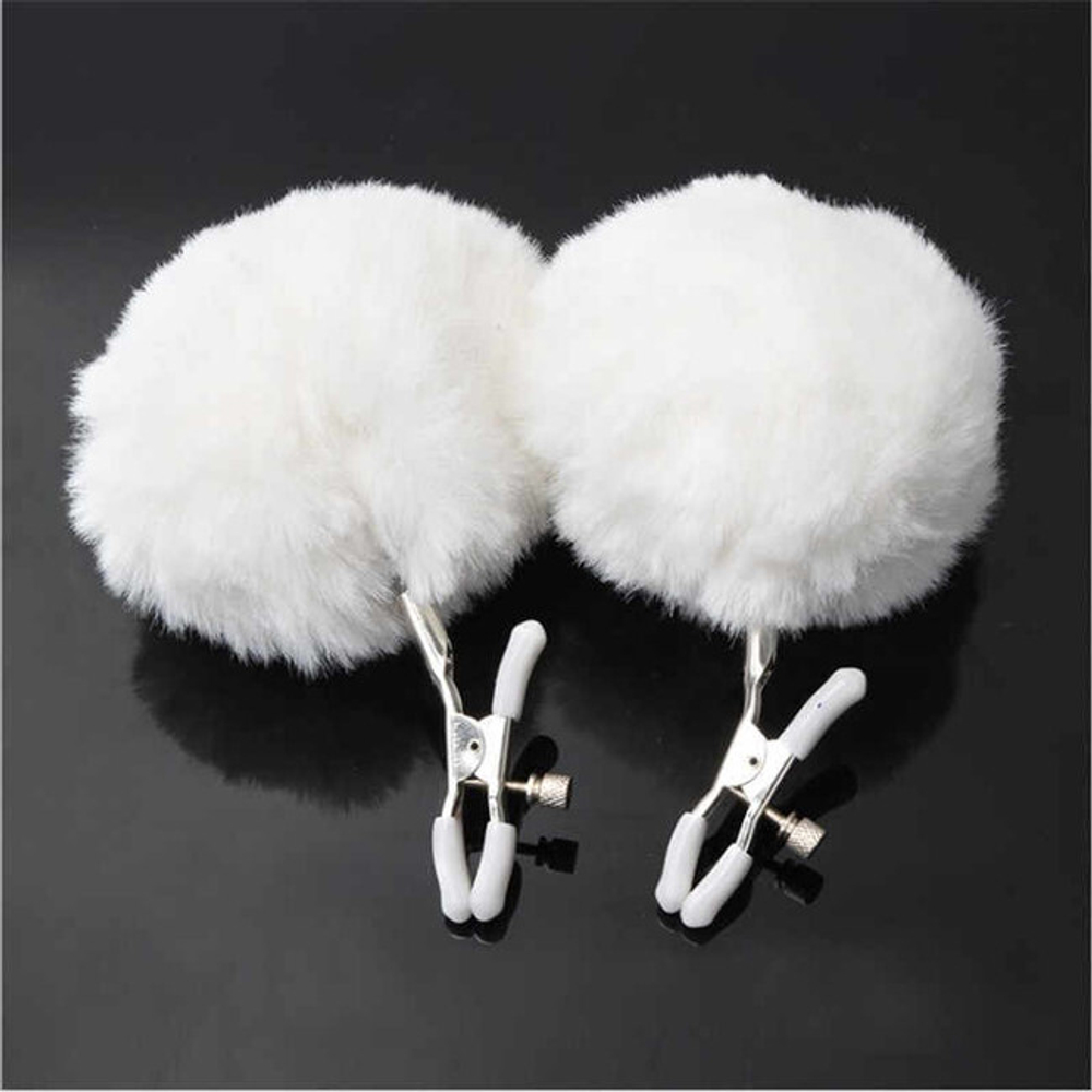 Регулируемые зажимы для сосков с белым пушком (Цвет: белый)