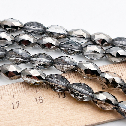 Бусина Бочонок, стекло, цвет серый, размер 10,5*7,5 мм, цена за 9 шт (1/4 нити)