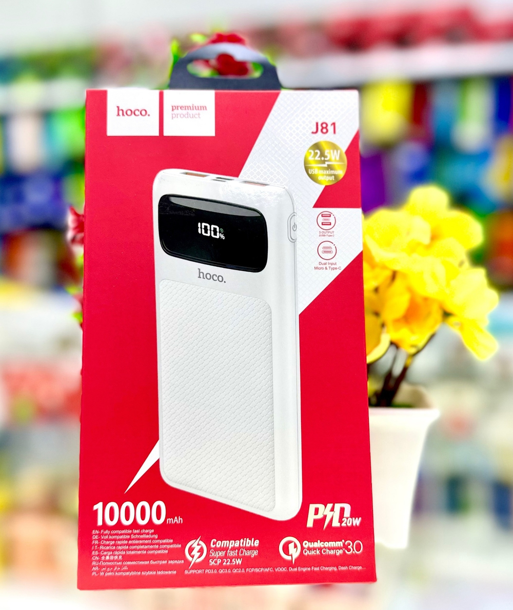Power Bank 10000mAh, 2 USB, Hoco J81, белый