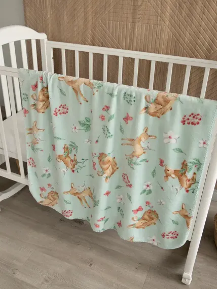Плед Baby Nice micro flannel Оленята мятный 75х100 см