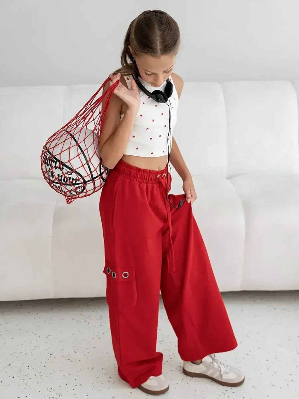 Штаны для девочки карго с карманами