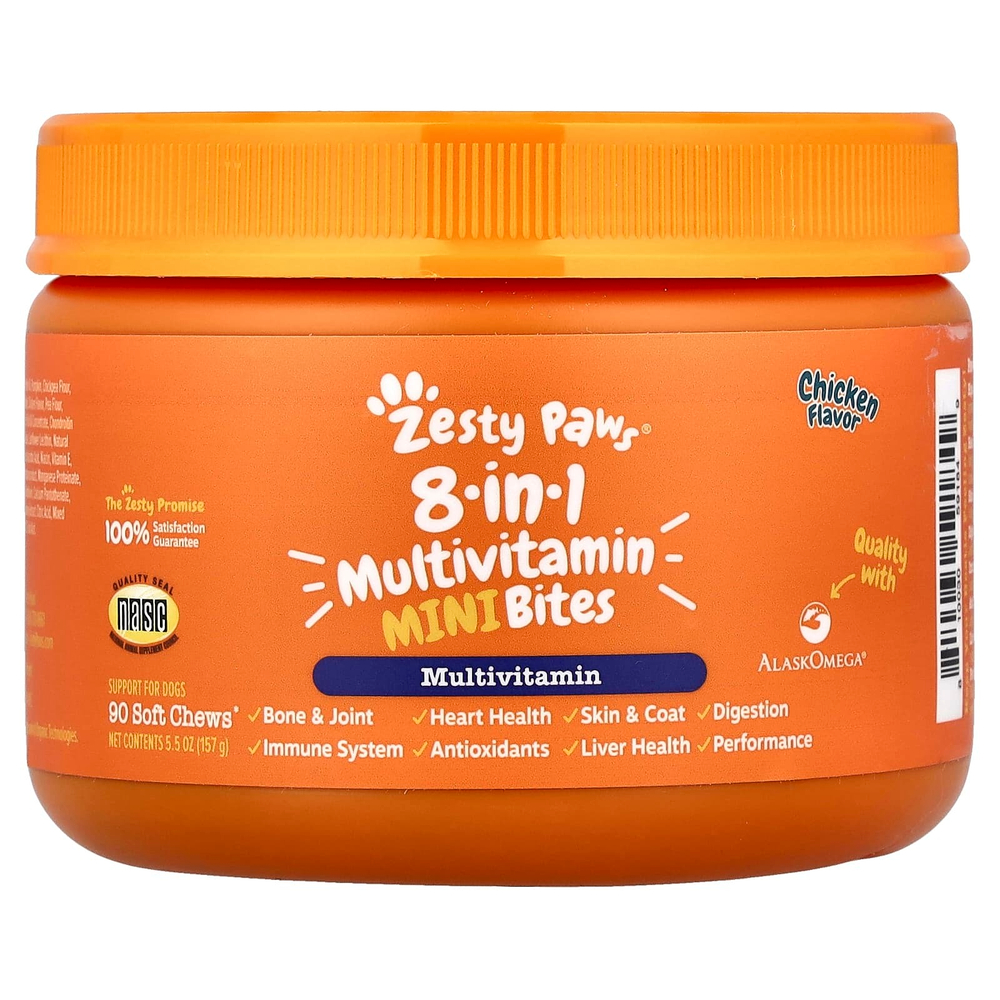 Zesty Paws, Multivitamin, Multivitamin, мини-укусы, 8 в 1, для собак, курица, 90 жевательных таблеток, 157 г (5,5 унции)
