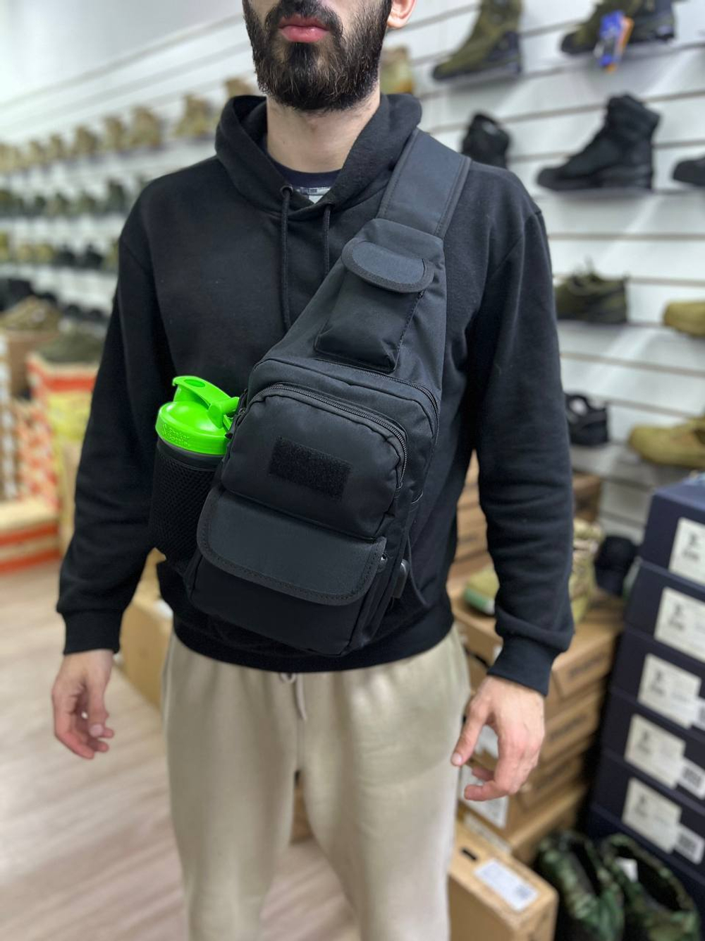 Тактическая сумка рюкзак с USB черный