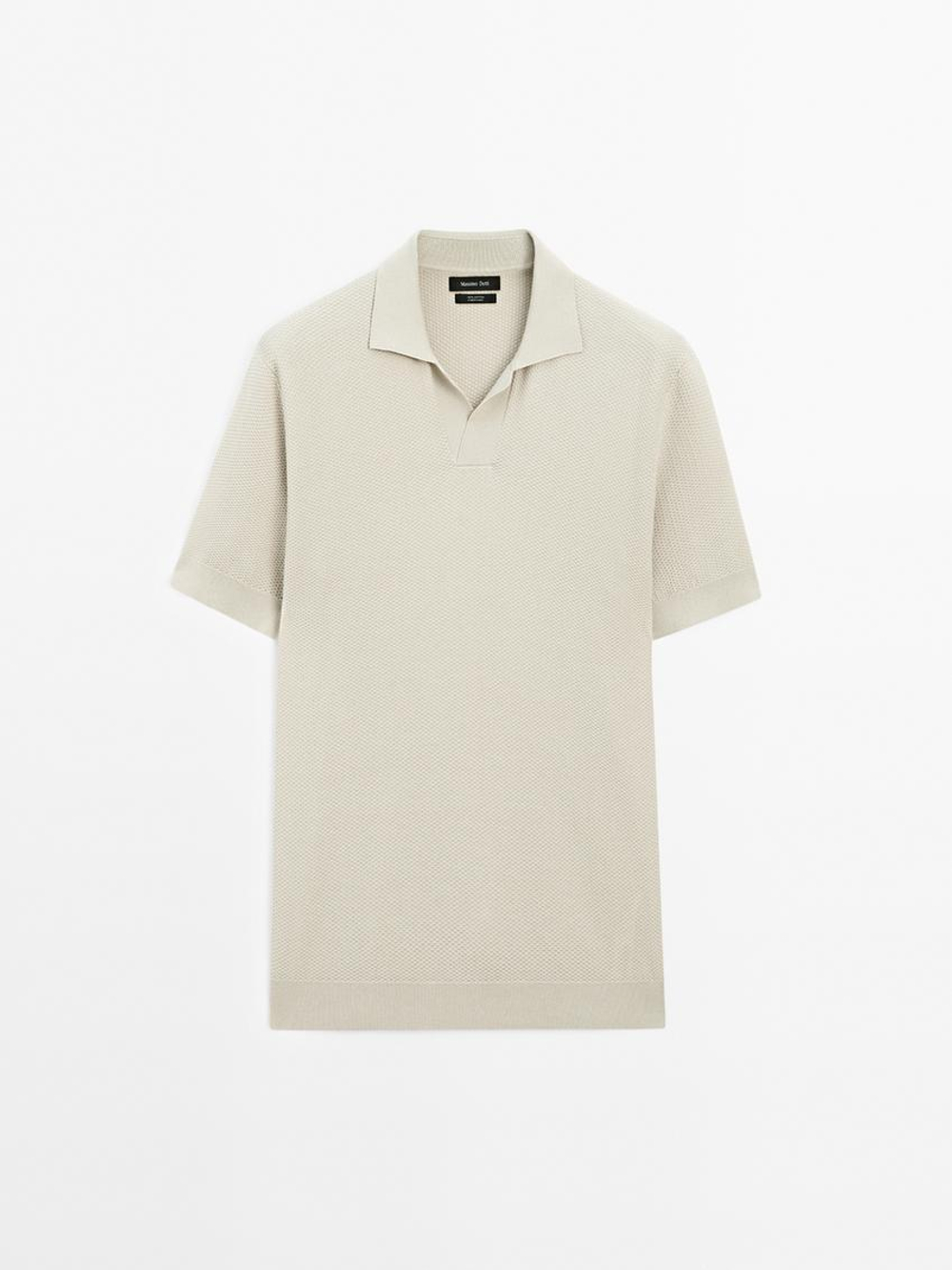 Massimo Dutti Поло из трикотажа с коротким рукавом и фактурной отделкой, зеленый