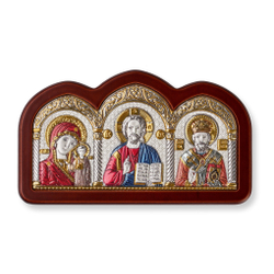 Спаситель, Казанская БМ, Николай Чудотворец, триптих, эмаль 65х115