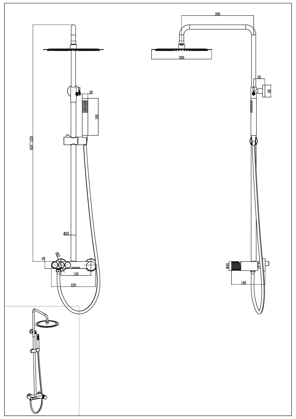 Стойка для душа STICK Matt Gold c ручкой TOUCH