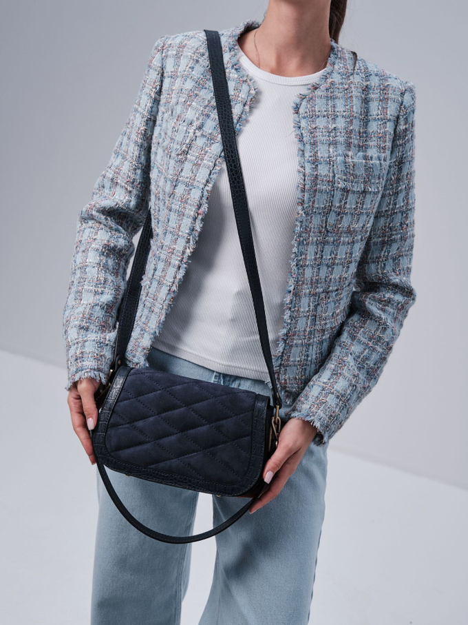 Сумка замшевая на плечо серо-синяя