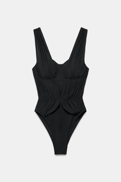 ZARA КУПАЛЬНИК С КОСТОЧКАМИ, ЧЕРНЫЙ