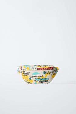 ZARA ПОЯСНАЯ СУМКА С ГРАФФИТИ-ПРИНТОМ, БЕЛЫЙ