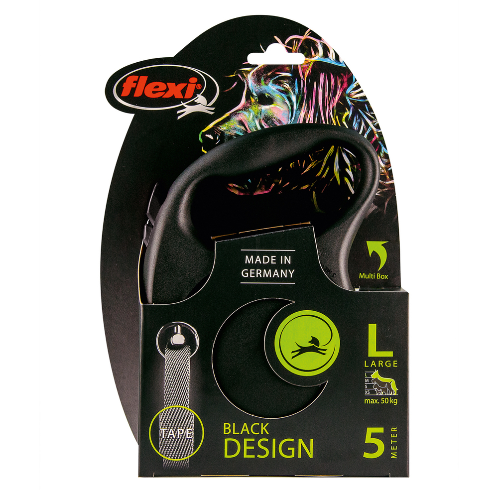 flexi рулетка Black Design L (до 50 кг) 5 м лента черный/серебро