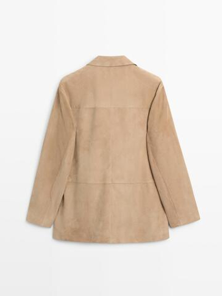 Massimo Dutti Замшевый блейзер с карманами, песочный