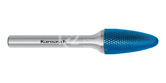 Борфреза твердосплавная Karnasch форма F, 3х8х3х38 мм, насечка HP-11 Micro, покрытие Blue-Tec, арт. 11.6084-010