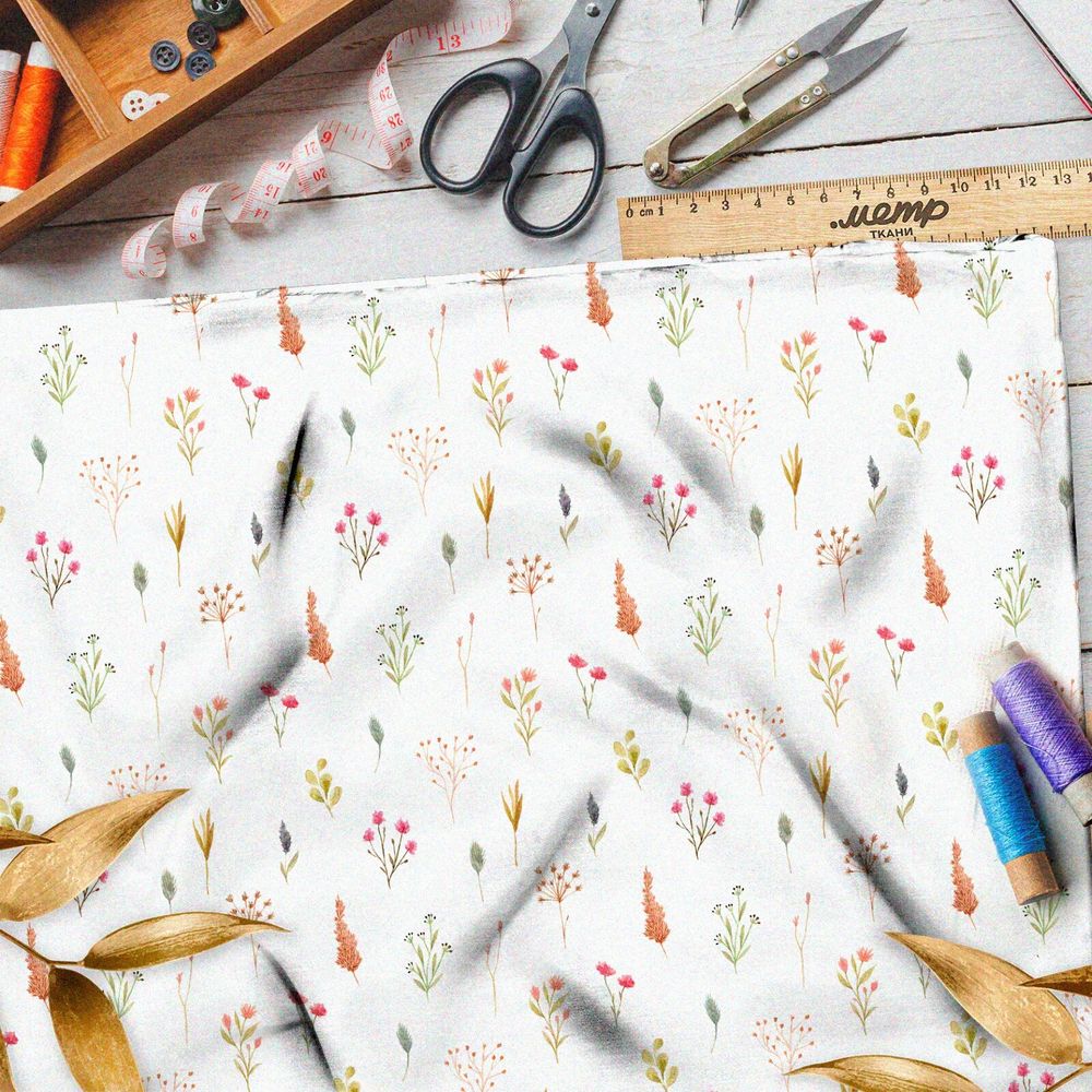 Ткань оксфорд 600 мелкие карандашные цветы на поле