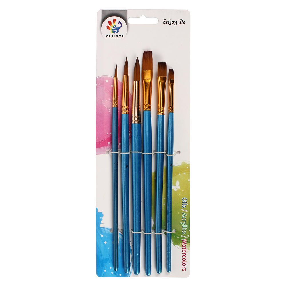 Набор кистей Синтетика 6 шт круглые № 2,6,12,плоские №4,8,10,окраш.ручка,в пакет