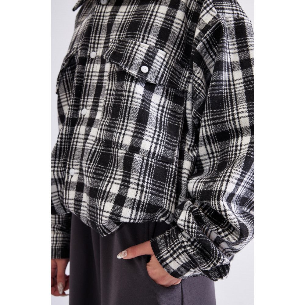 Рубашка БИЧ с шерстью клетка черно-белая