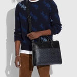 COACH Canvas With Leather Briefcase, Shoulder Bag, Crossbody Bag, Handbag Large Men"s Charcoal Black