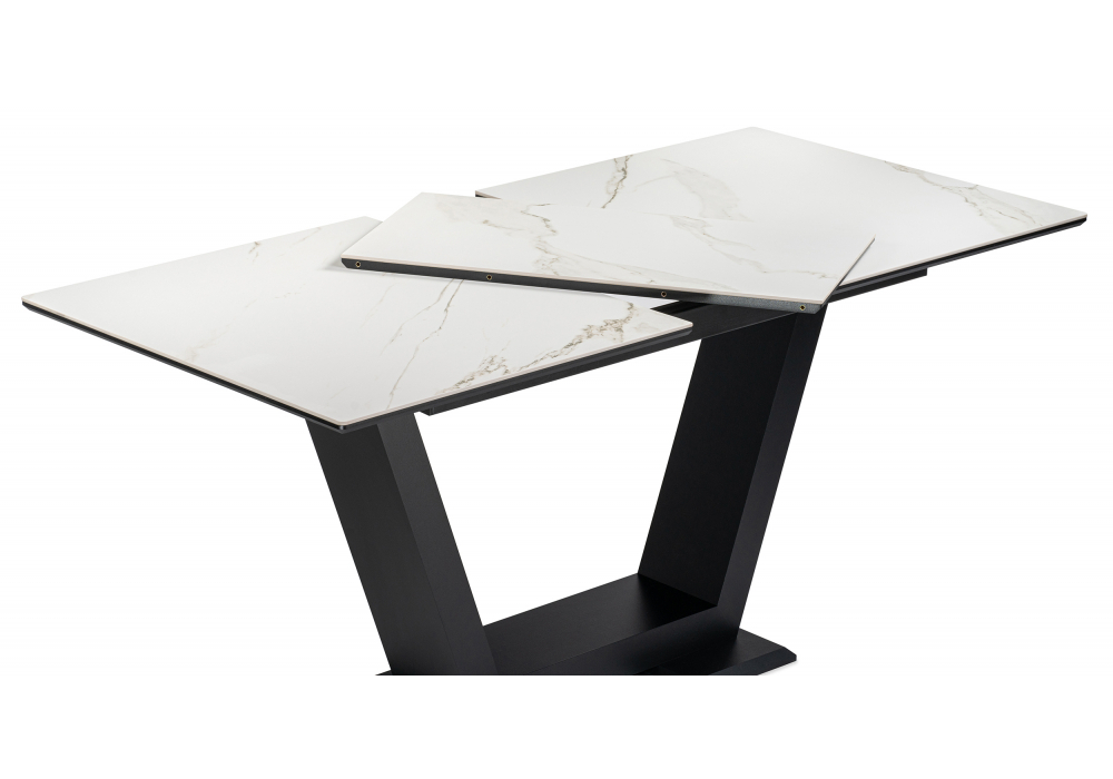 Керамический стол Woodville на тумбе Иматра 140(180)х80х76 белый мрамор, черный