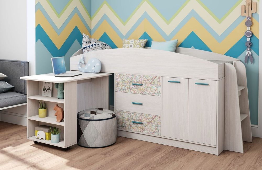 Каприз-11 Кровать двухъярусная с рисунком "Паутинка" (без матраца) Анкор белый + УФ-печать