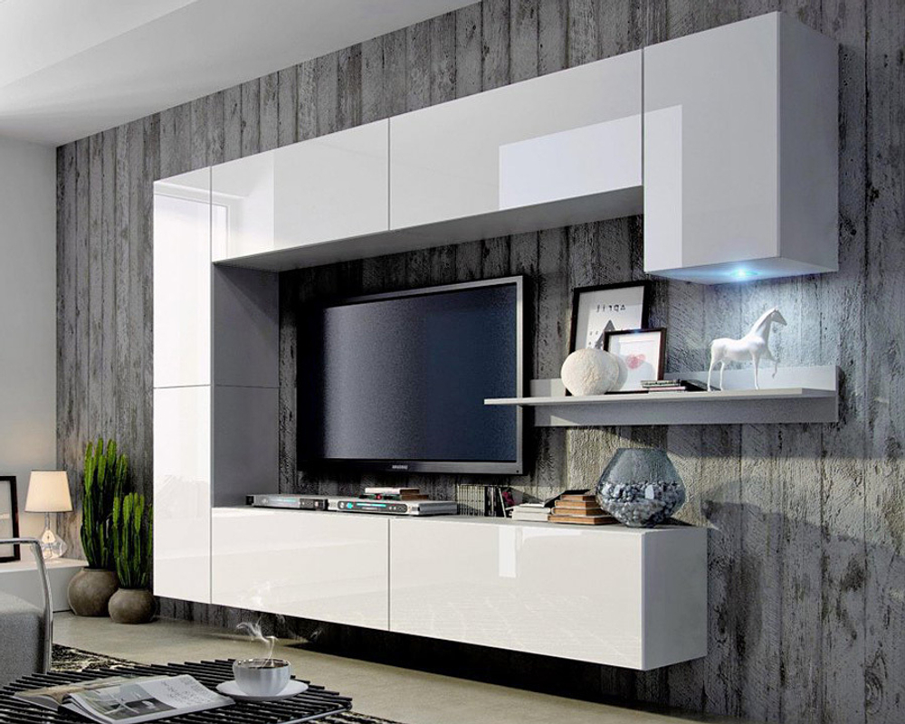 Гостиная 7 МДФ Белый DM635-6 / Белый Фасадный 0101 256*35*166 см, Белый, Белый Фасадный   Фиеста