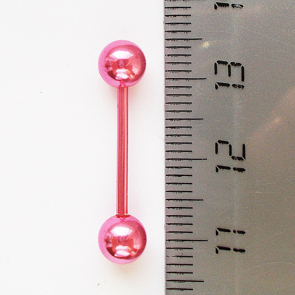 Штанга для пирсинга языка с шариком 15х1,6х6 мм. Медицинская сталь, цветное анодирование. Розовая. 1 шт.