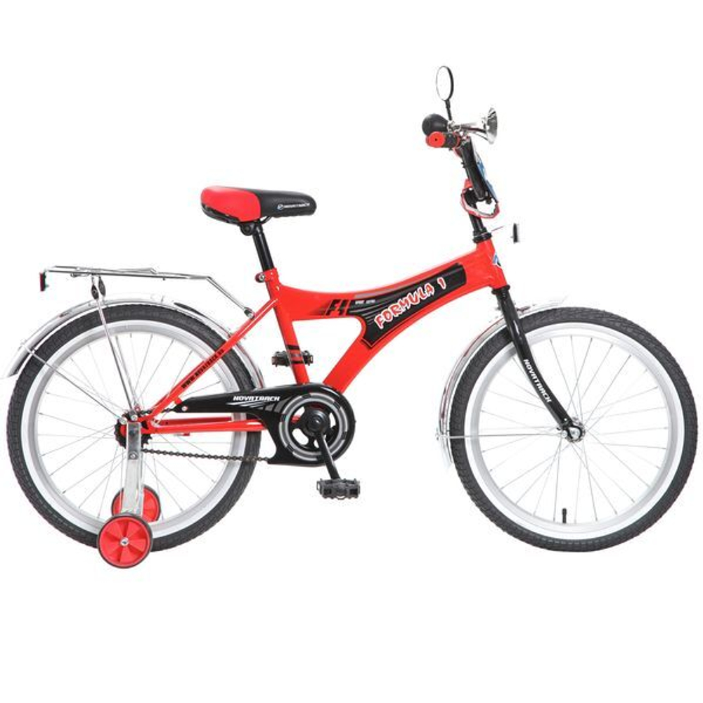 Велосипед NOVATRACK 20",A, Формула,монокок,черн/красн,тормоз ножной.,крылья и багажник хромир., гудо