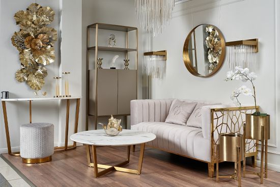 GY-BEN8143GOLD-LG Банкетка велюр светло-серый/золото d42*46см