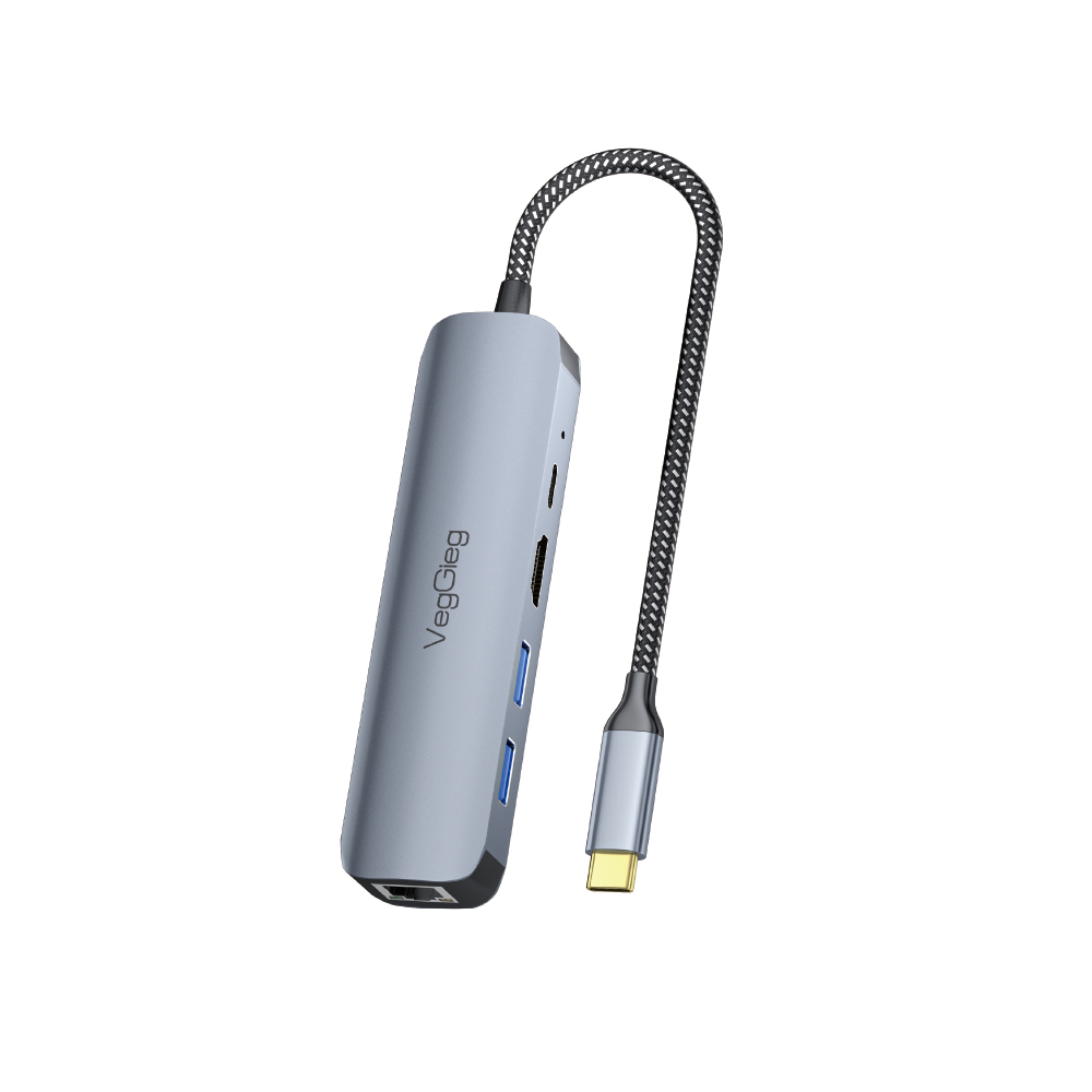 Type-C хаб 10 в 1 VegGieg | HDMI 4K, USB 3.0/2.0, PD 100W, RJ45, SD/TF | Без драйверов | Алюминиевый корпус