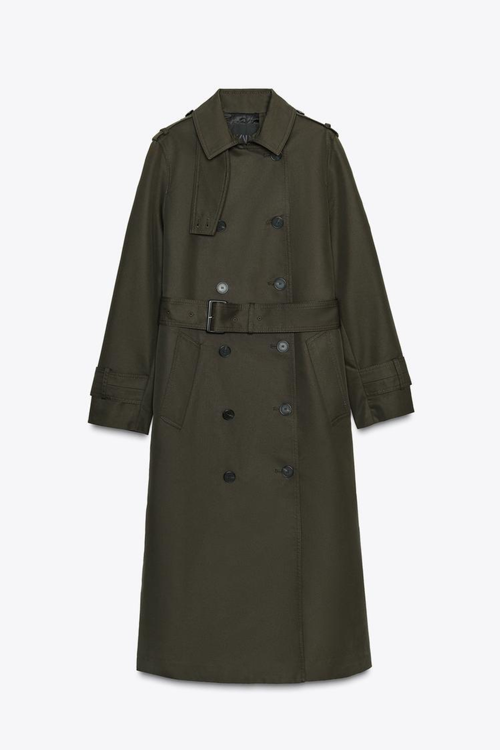 ZARA ДВУБОРТНЫЙ ТРЕНЧ WATER REPELLENT — ZW COLLECTION, ТЕМНЫЙ ХАКИ
