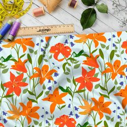 Ткань муслин красные лилии и мелкие колокольчики