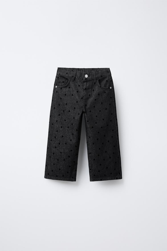 ZARA ДЖИНСЫ WIDE LEG С СЕРДЕЧКАМИ И ФЛОКОВЫМ ПОКРЫТИЕМ, ЧЕРНЫЙ